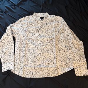 Mostly Heard Rarely Seen White Button-Down Shirt with Black Print